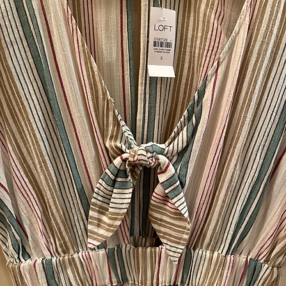 Loft Beach Striped Tie Front Wide Leg Jumpsuit Puff Sleeve Small - Picture 4 of 6
